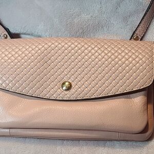 Lodis Blush Woven Leather Shoulder Bag